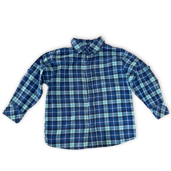 French Toast Shirt Boys Size 4 Button Up Shirt Blue Plaid Button Down Top - Picture 8 of 9